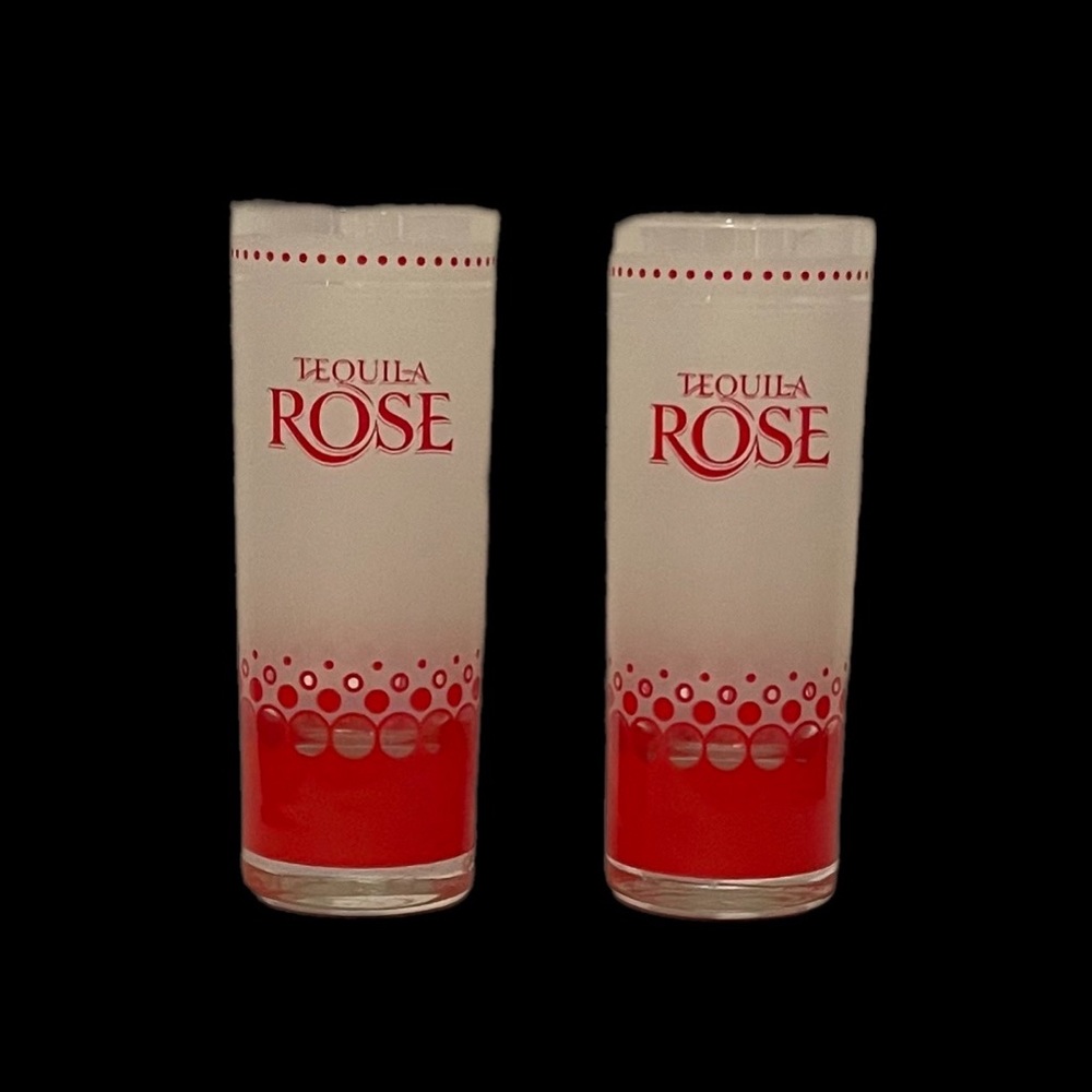 Tequila Rose Shot Glasses Lot Of 2 Frosted White & Red Glass 4” EUC